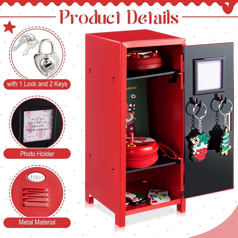 Vercraft 2 Pcs Mini Locker with Lock and 2 Keys 10.8 Inch Miniature Small Storage Locker Real Littles Cute for Back to School Desktop Bedroom Home Office Suppiles (Red) - Image 4