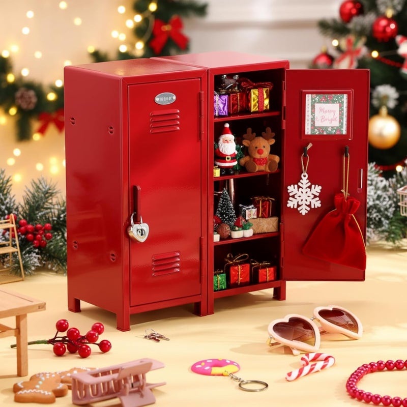 Vercraft 2 Pcs Mini Locker with Lock and 2 Keys 10.8 Inch Miniature Small Storage Locker Real Littles Cute for Back to School Desktop Bedroom Home Office Suppiles (Red) - Image 2