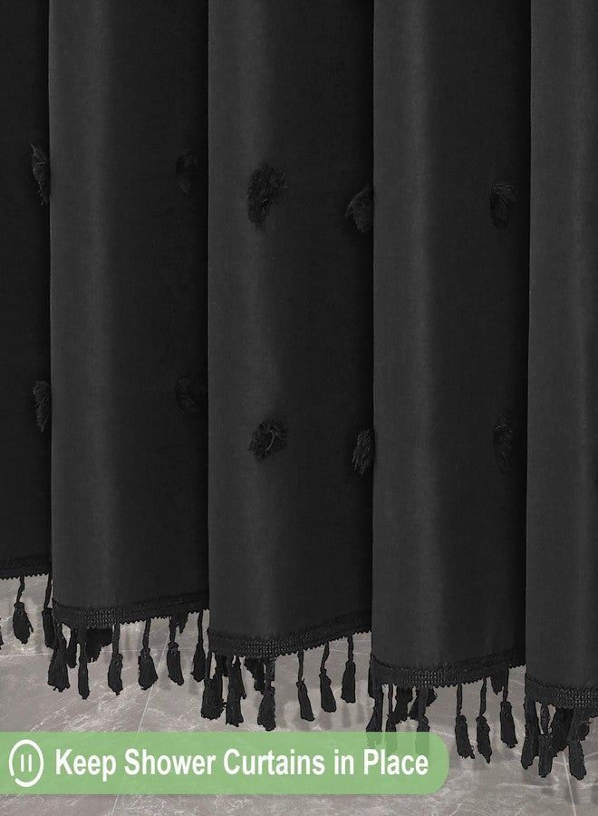 Craidlela Farmhouse Boho Shower Curtain, Tufted Pleat Floral Textured Tassel Vintage Farmhous Bathroom Curtain, Simple Classic Style Shower Curtains with Hooks,72 W x 72 H, Black - Image 4