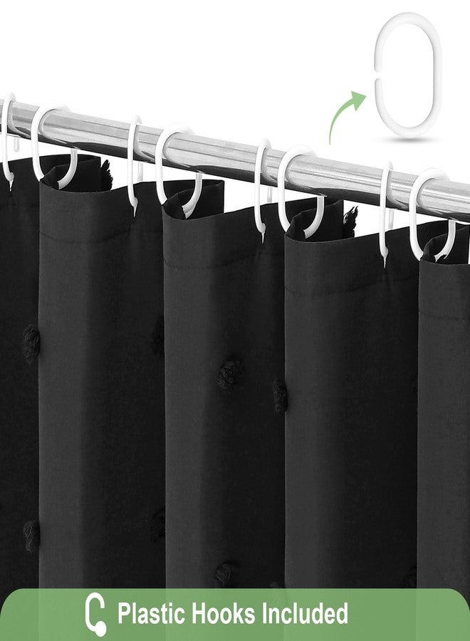 Craidlela Farmhouse Boho Shower Curtain, Tufted Pleat Floral Textured Tassel Vintage Farmhous Bathroom Curtain, Simple Classic Style Shower Curtains with Hooks,72 W x 72 H, Black - Image 3