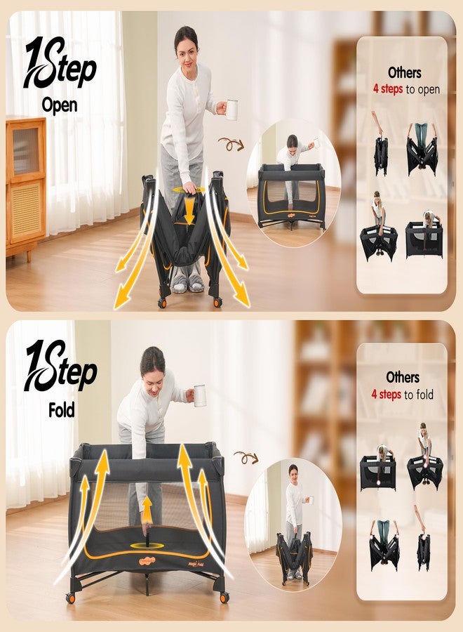 Pamo Babe 6 in 1 Baby Pack and Play with Bassinet - One-Step Setup Travel Crib, Small Portable Playpen for Babies, Portable Baby Bassinet, Changing Table, Toys Bar & Extra Large Storage Bag - Image 2