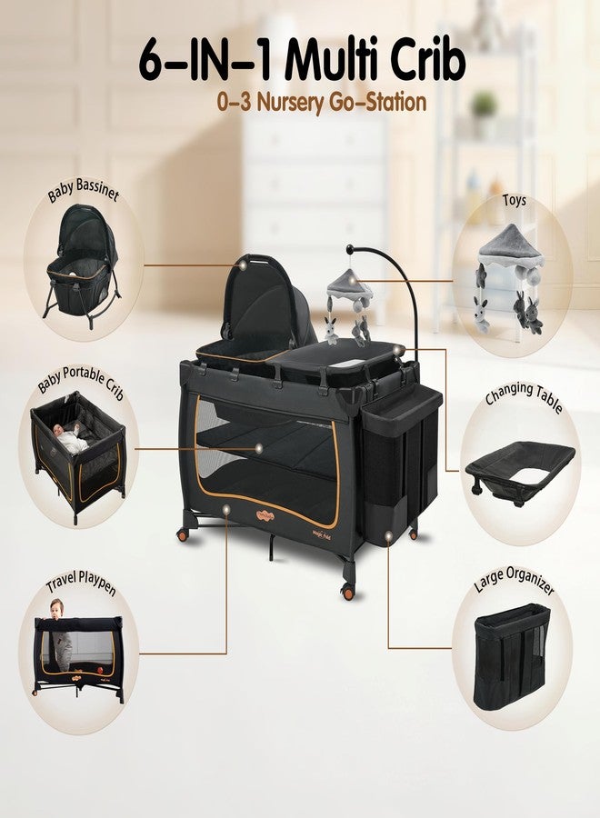 Pamo Babe 6 in 1 Baby Pack and Play with Bassinet - One-Step Setup Travel Crib, Small Portable Playpen for Babies, Portable Baby Bassinet, Changing Table, Toys Bar & Extra Large Storage Bag - Image 3