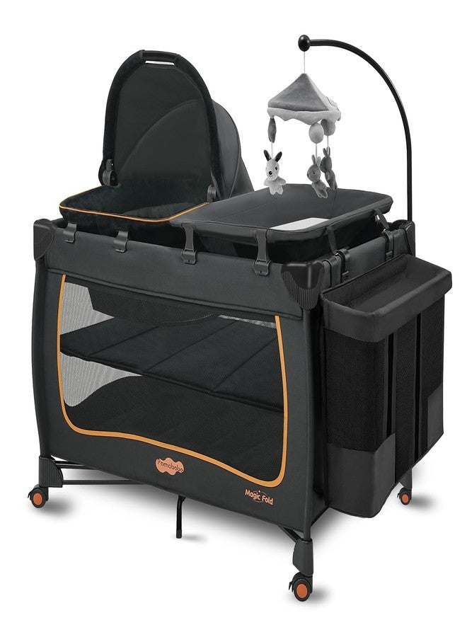 Pamo Babe 6 in 1 Baby Pack and Play with Bassinet - One-Step Setup Travel Crib, Small Portable Playpen for Babies, Portable Baby Bassinet, Changing Table, Toys Bar & Extra Large Storage Bag - Image 1