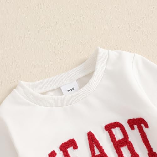 Frietlebird My First Valentines Day Baby Boy Outfit Long Sleeve Letter Print Crewneck Sweatshirt Pants Baby Boy Valentines Day Outfit (V-White Red Heart,12-18 Months) - Image 3