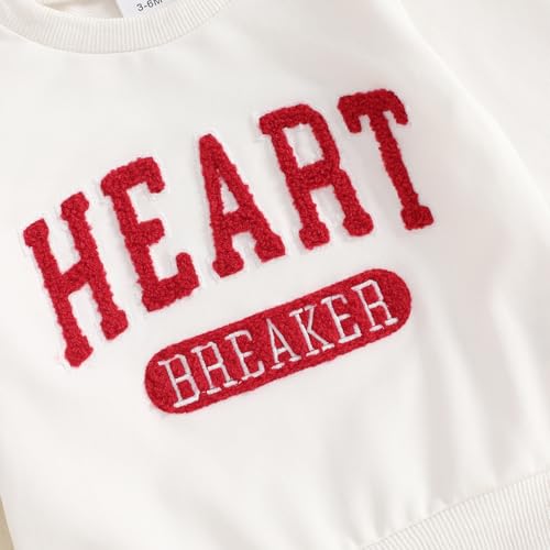 Frietlebird My First Valentines Day Baby Boy Outfit Long Sleeve Letter Print Crewneck Sweatshirt Pants Baby Boy Valentines Day Outfit (V-White Red Heart,12-18 Months) - Image 4