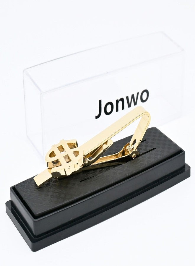 Jonwo Golden/Silver Tone Dollor Sign Men Tie Clip In Gift Box Funny Banker Stock Trader Tie Pin for Men's Regular Necktie Daily Office Party Occasions Dress (Golden) - Image 2