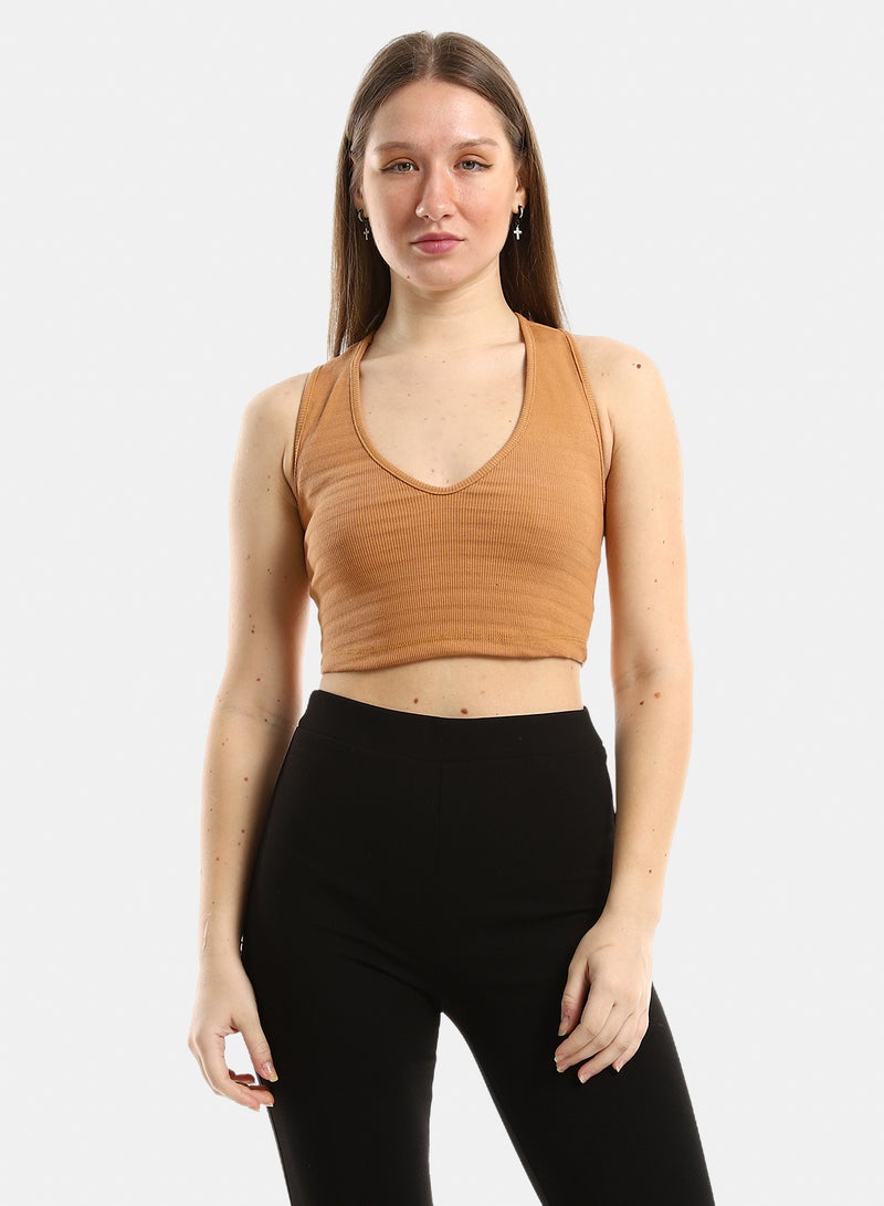 belle Slim Fit Solid Sleeveless Cropped Top - Image 1