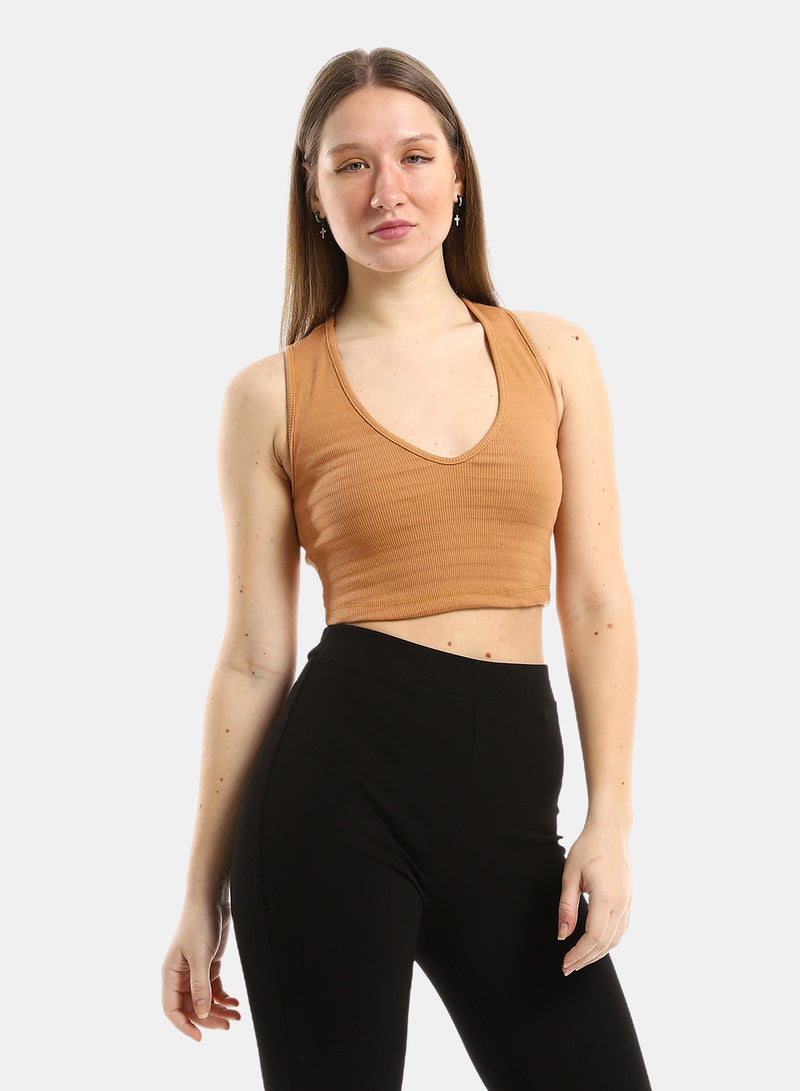 belle Slim Fit Solid Sleeveless Cropped Top - Image 2