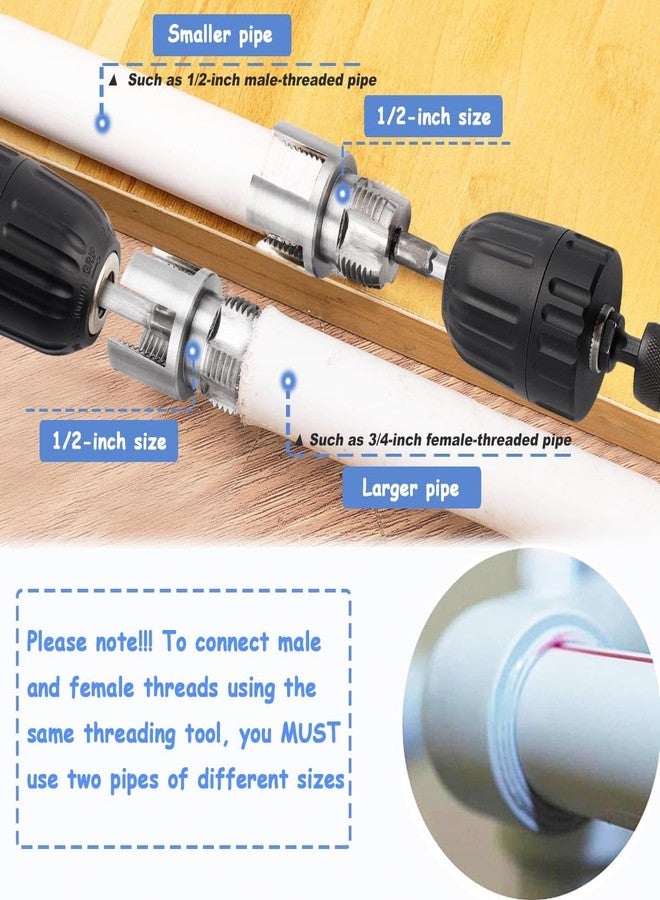 Wolfride 3Pcs Pipe Thread Cutting Tool, Integrated Internal & External Pipe Threading Tool PVC & Plastic Pipe Threader Kit 1/2" 3/4" 1" - Image 3