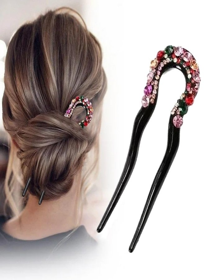 Melodio 3Pieces U-Shaped Hairpins French Style Wavy Hair Sticks Rhinestone Hair Forks Double Prong Hairstyle Chignon Non-slip Elegant Dovetail Hair Fork Clip Hair Accessories for Women Lady, 3 Styles - Image 5