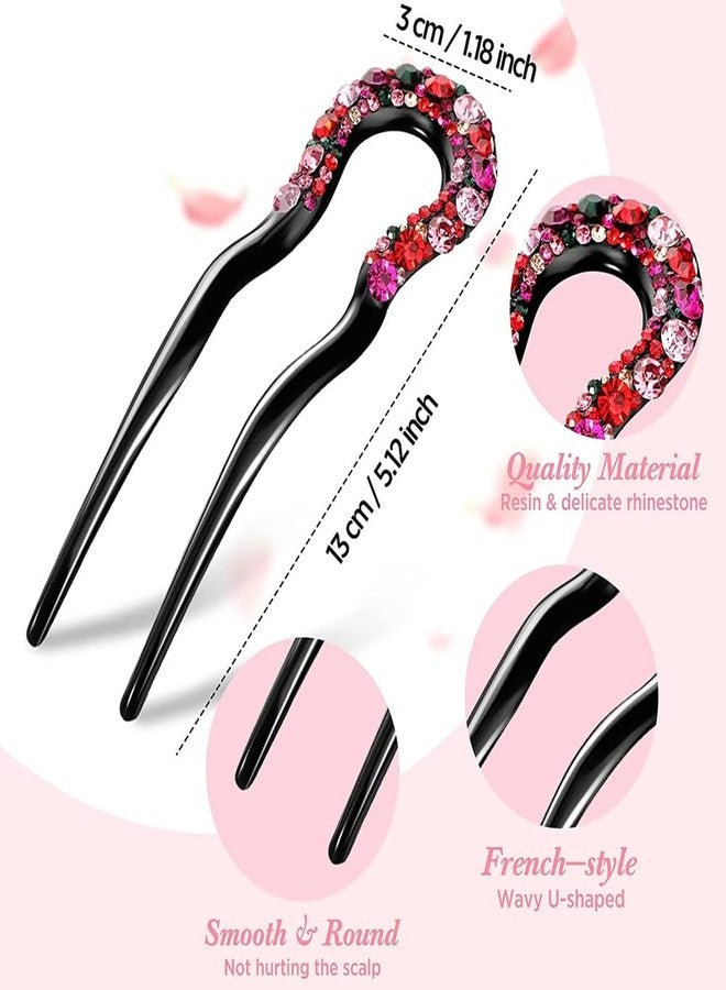 Melodio 3Pieces U-Shaped Hairpins French Style Wavy Hair Sticks Rhinestone Hair Forks Double Prong Hairstyle Chignon Non-slip Elegant Dovetail Hair Fork Clip Hair Accessories for Women Lady, 3 Styles - Image 3