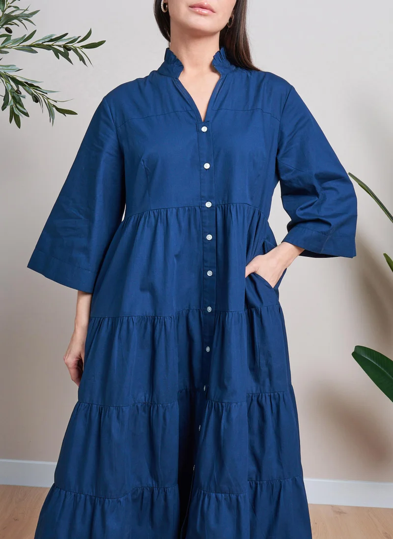 كوتور لابس Blue Button Down Tiered Maxi Dress