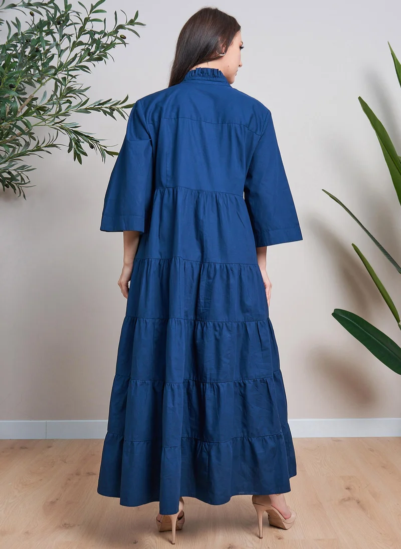 كوتور لابس Blue Button Down Tiered Maxi Dress