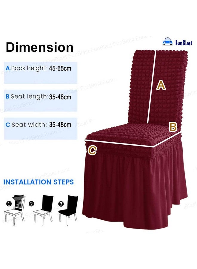 FunBlast FunBlast Turkish Bubble Frill Chair Cover Stretch Removable Washable Short Dining Chair Cover Protector Seat Slipcover, Elastic Stretch Chair Cover Protector Seat Slipcover (Maroon, Pack of 4)  - Image 5
