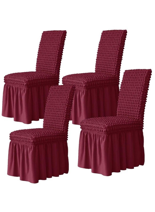 FunBlast FunBlast Turkish Bubble Frill Chair Cover Stretch Removable Washable Short Dining Chair Cover Protector Seat Slipcover, Elastic Stretch Chair Cover Protector Seat Slipcover (Maroon, Pack of 4)  - Image 1