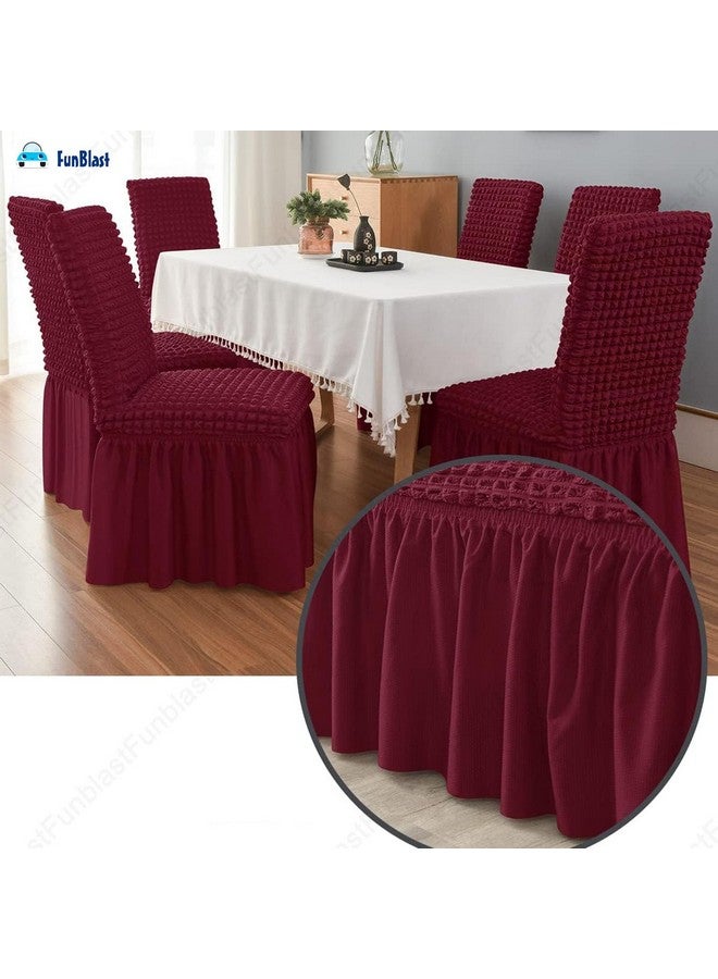 FunBlast FunBlast Turkish Bubble Frill Chair Cover Stretch Removable Washable Short Dining Chair Cover Protector Seat Slipcover, Elastic Stretch Chair Cover Protector Seat Slipcover (Maroon, Pack of 4)  - Image 2