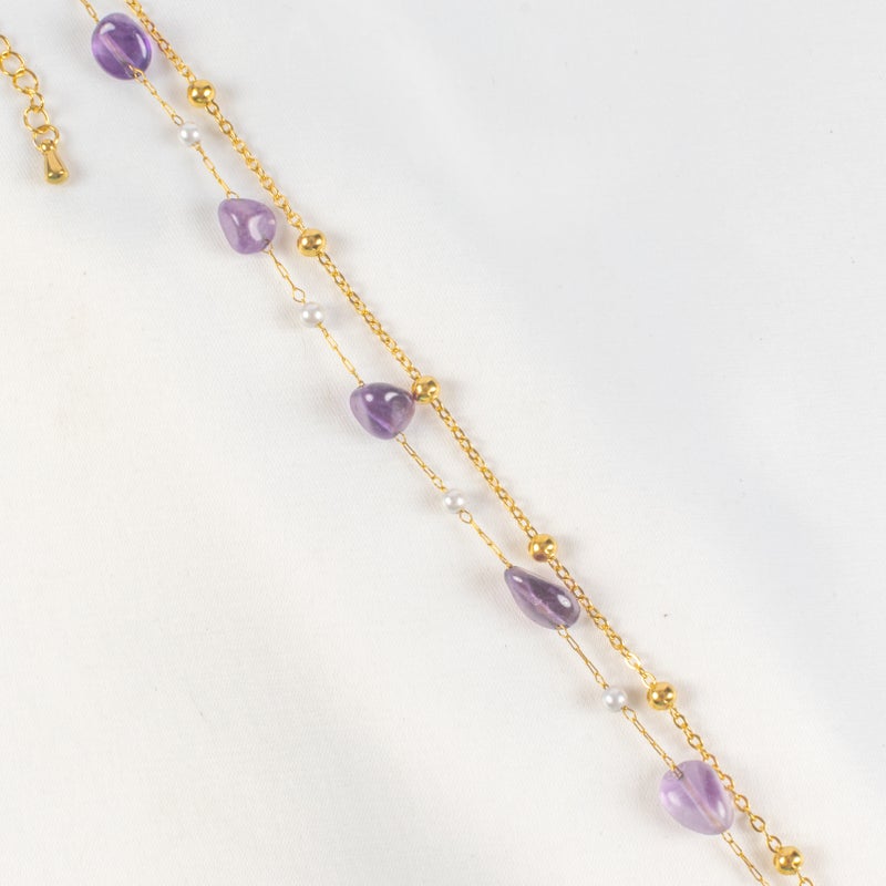 أنسيال أستانليس ستيل ذهبي مرصع بأحجار بنفسجي - Image 2