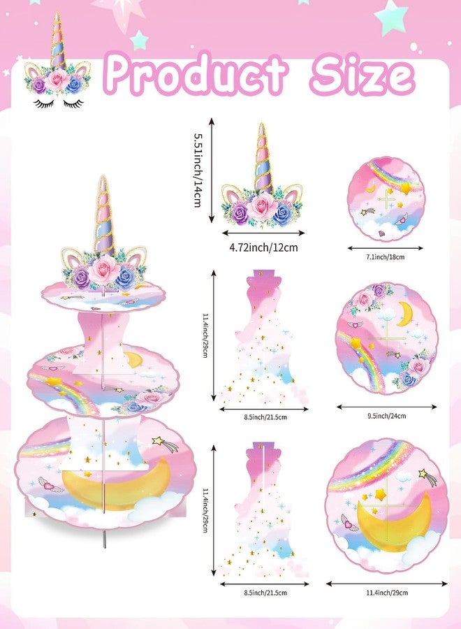 BACUTHY 2 Pack Unicorn Cupcake Stands Birthday Decorations: 3-Tier Unicorn and Rainbow Theme Party Supplies Cake Stand Toppers for Girls Kids - Suitable for 48pcs Cupcakes Pink Table Decorations - Image 3