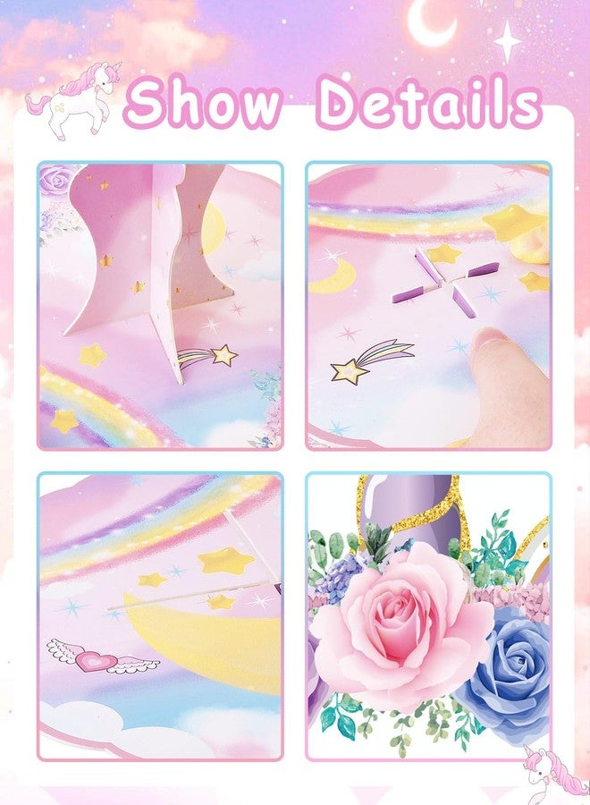 BACUTHY 2 Pack Unicorn Cupcake Stands Birthday Decorations: 3-Tier Unicorn and Rainbow Theme Party Supplies Cake Stand Toppers for Girls Kids - Suitable for 48pcs Cupcakes Pink Table Decorations - Image 4