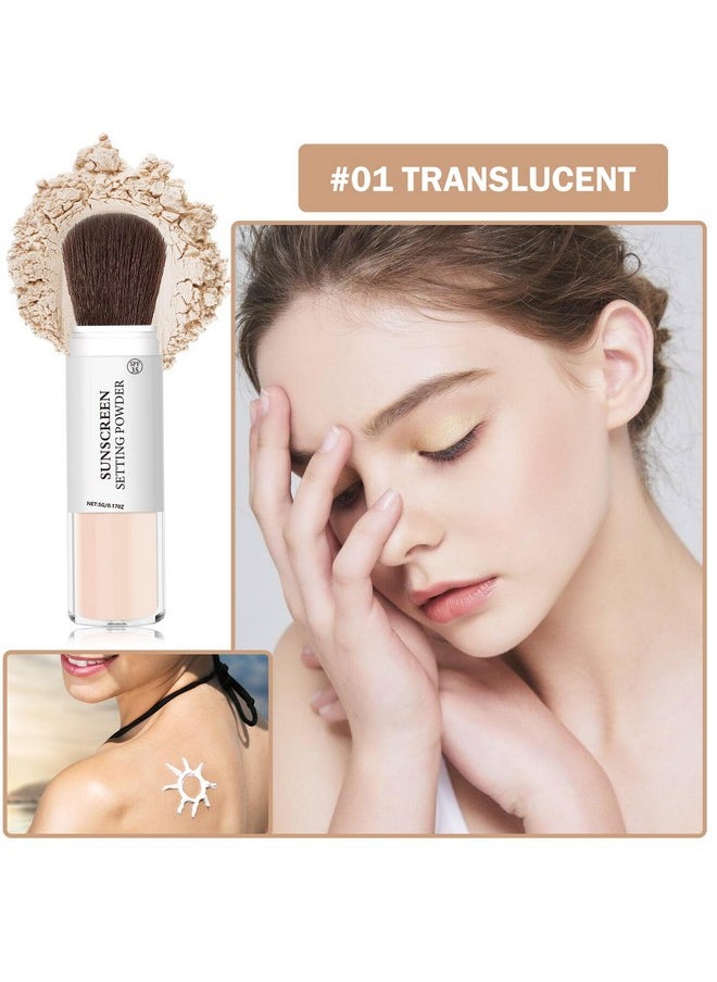 XINGXYUEL Mineral Sunscreen Setting Powder Mineral Brush Powder SPF 35 PA+++ Oil Control Matte Effect Lightweight Breathable Translucent Powder Setting Powder Sunscreen Makeup for Face with Brush-01 Translucent  - Image 2