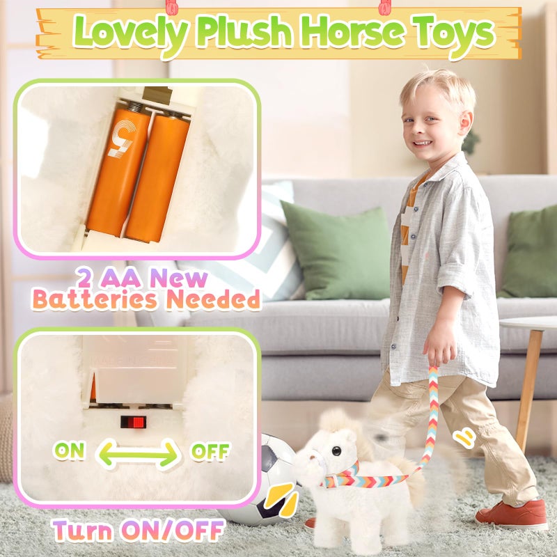 Tagitary Plush Toys Horse for Kids, Interactive Plush Toys with Leash,Can Make Sounds,Walk,and Wag Tail,Stuffed Horse Realistic Pet for Boys Girls - Image 3