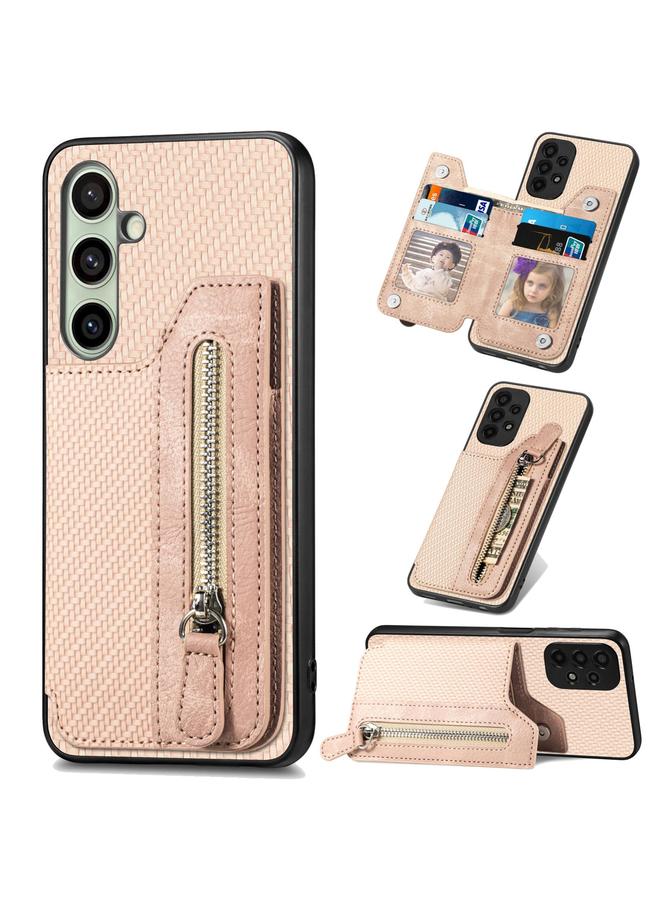 اس-توب جراب لهاتف Samsung Galaxy A56 5G مصنوع من ألياف الكربون مع محفظة وسحاب أفقي - Image 1