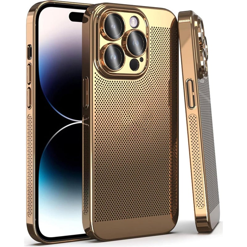 HuHa Case Cover For iPhone 14 Pro Max Fine Mesh Cooling Phone Case(Gold) - Image 1