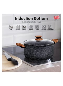 Sweet Home Sweet Home Marble Casserole (26cm) Non Stick Pan with Lid, PFOA-Free Granite Coating Cookware Sauce Pot for Cooking Compatible with All Stovetops PFOA Free (Black)  - Image 1