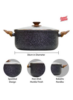 Sweet Home Sweet Home Marble Casserole (26cm) Non Stick Pan with Lid, PFOA-Free Granite Coating Cookware Sauce Pot for Cooking Compatible with All Stovetops PFOA Free (Black)  - Image 3