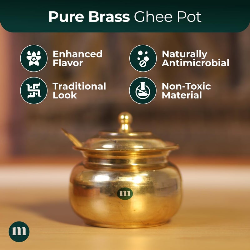 MARU MARU Premium 300ml Brass Ghee Pot with Lid & Spoon - Classic Design for Ghee, Oils, and Kitchen Storage - Durable, Elegant, and Eco-Friendly Ghee Container For Kitchen - Image 4