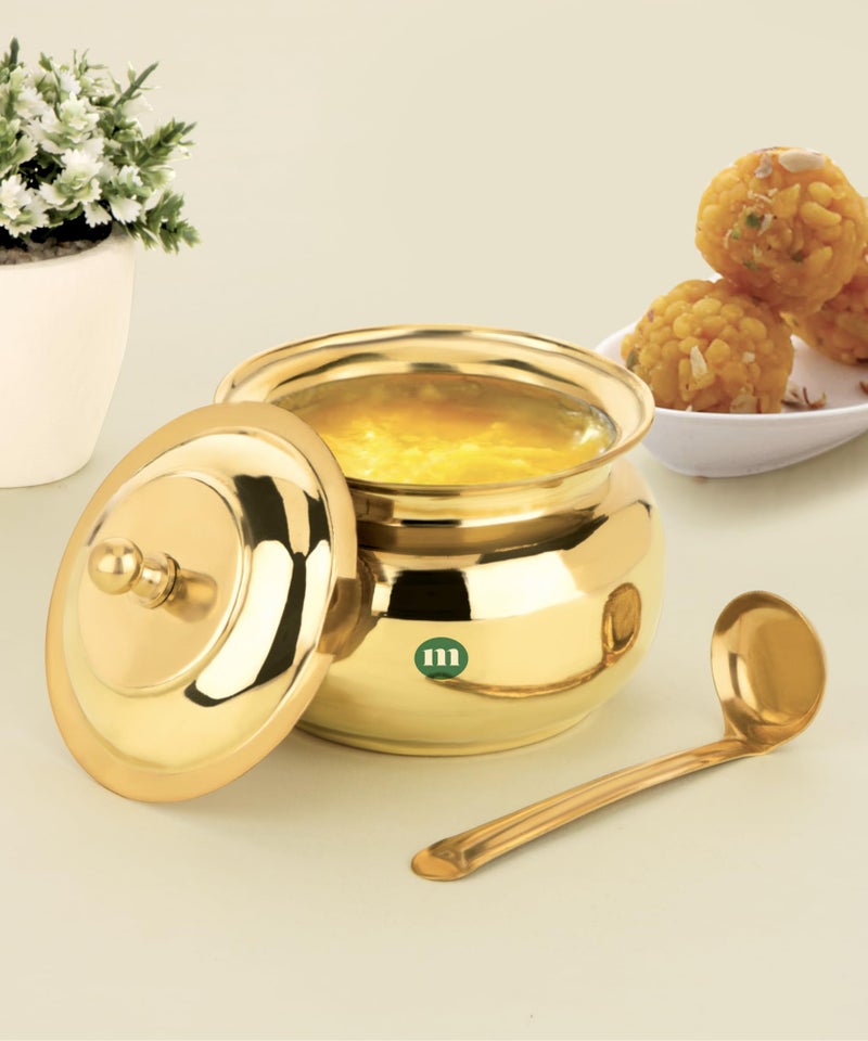 MARU MARU Premium 300ml Brass Ghee Pot with Lid & Spoon - Classic Design for Ghee, Oils, and Kitchen Storage - Durable, Elegant, and Eco-Friendly Ghee Container For Kitchen - Image 1