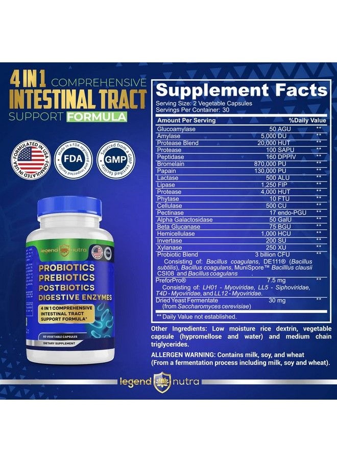 Legend Nutra - Probiotics Prebiotics Postbiotics Digestive Enzymes 4 In 1 Formula 60 Count (Pack Of 1) - Image 1
