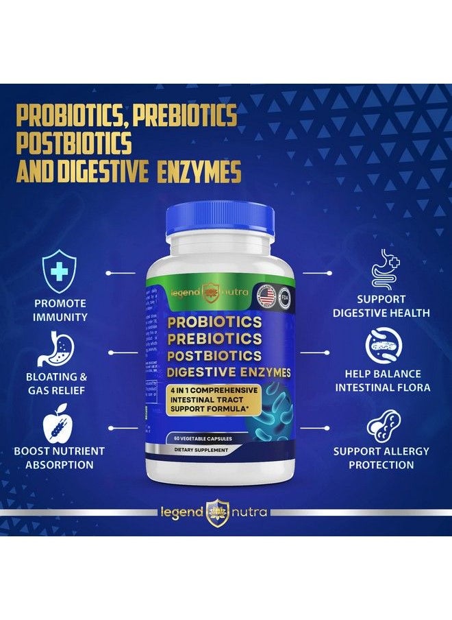 Legend Nutra - Probiotics Prebiotics Postbiotics Digestive Enzymes 4 In 1 Formula 60 Count (Pack Of 1) - Image 1