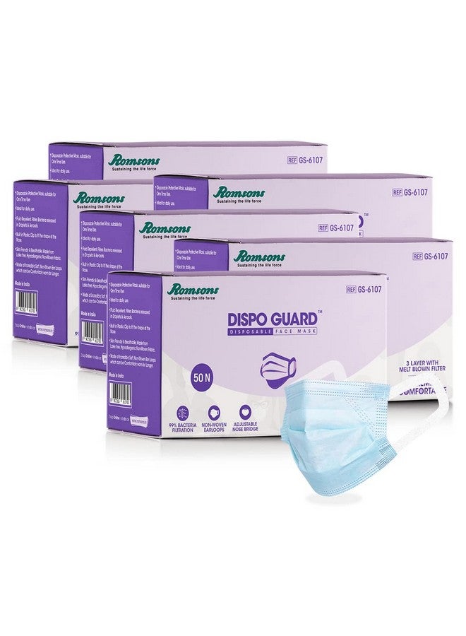 Romsons Unisex Cotton Dispo Guard 3 Ply Mask With Softest Ear Loops,50 Pcs/Pack,(Pack Of 6) 300 Pcs,White - Image 1