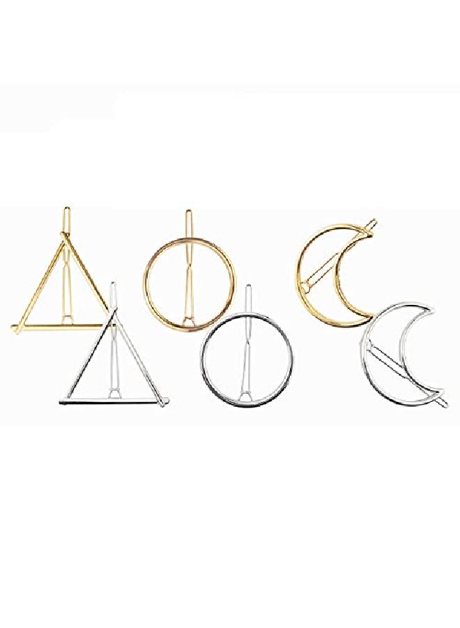 BeautyMood 6Pcs Minimalist Dainty Gold Silver Hollow Geometric Metal Hairpin Hair Clip Clampscircle Triangle And Moon - Image 1