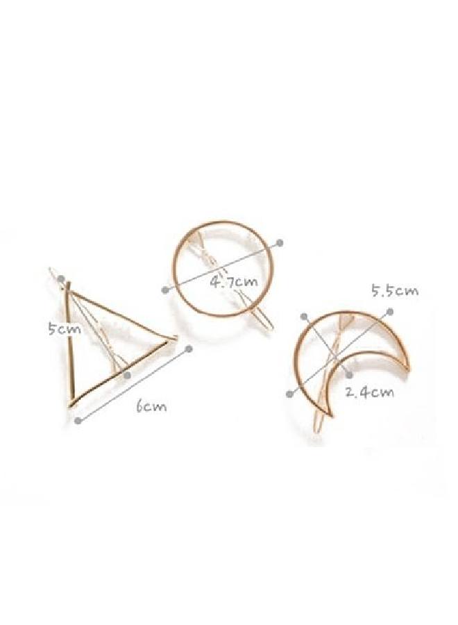 BeautyMood 6Pcs Minimalist Dainty Gold Silver Hollow Geometric Metal Hairpin Hair Clip Clampscircle Triangle And Moon - Image 3
