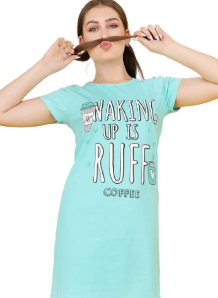 جنة فستان نوم قطن بأكمام قصير فضفاض أنيق مطبوع بنمط