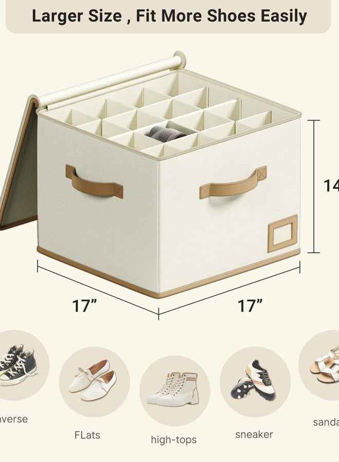 Vailando Shoe Organizer for Closet – Square Shoe Storage Box with Adjustable Dividers, Foldable Shoe Organizer for Shoes & Boots, Beige, 2-Pack, Large - Image 5