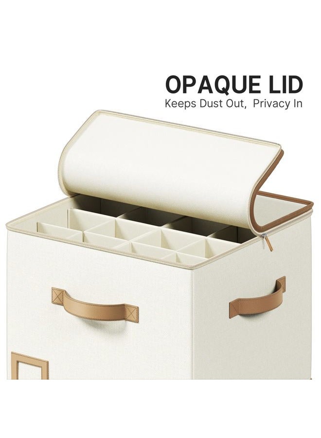 Vailando Shoe Organizer for Closet – Square Shoe Storage Box with Adjustable Dividers, Foldable Shoe Organizer for Shoes & Boots, Beige, 2-Pack, Large - Image 3