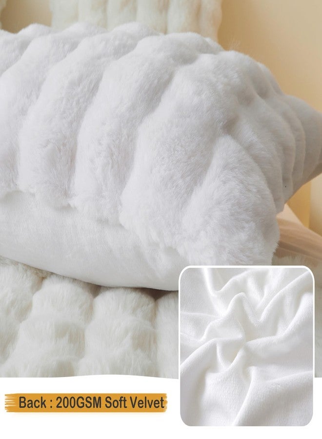 LIFEREVO 2 Pack Fluffy Faux Rabbit Fur Throw Pillow Covers, Luxury Plush Shaggy 18x18 Bubble Waffle Cushion Covers Zipper Closure, Decorative Furry Fuzzy Pillow Shams for Bedroom Living Room, White - Image 5