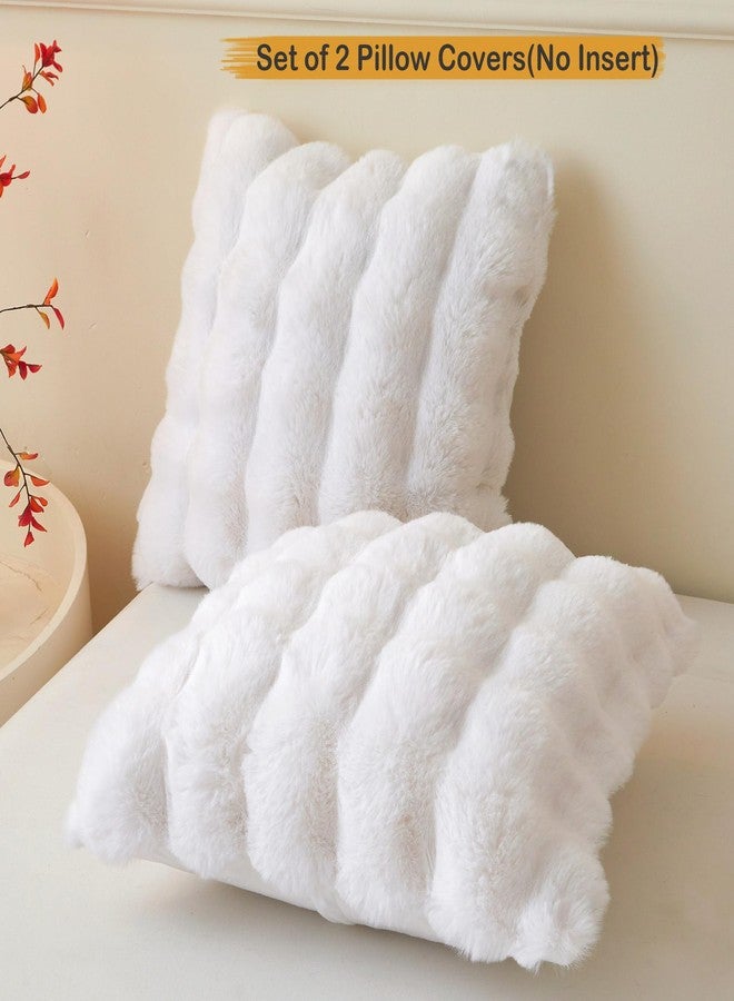 LIFEREVO 2 Pack Fluffy Faux Rabbit Fur Throw Pillow Covers, Luxury Plush Shaggy 18x18 Bubble Waffle Cushion Covers Zipper Closure, Decorative Furry Fuzzy Pillow Shams for Bedroom Living Room, White - Image 2