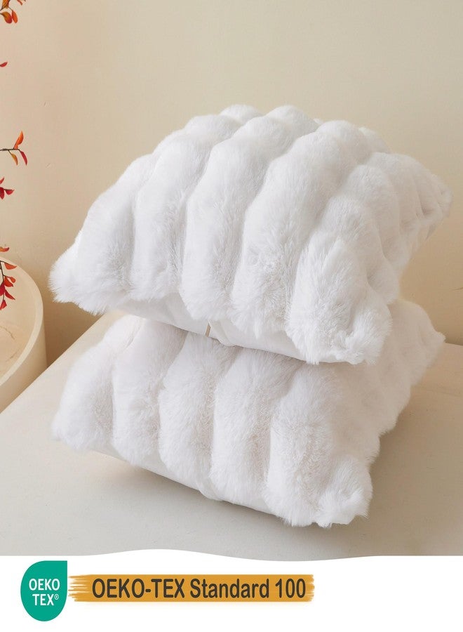 LIFEREVO 2 Pack Fluffy Faux Rabbit Fur Throw Pillow Covers, Luxury Plush Shaggy 18x18 Bubble Waffle Cushion Covers Zipper Closure, Decorative Furry Fuzzy Pillow Shams for Bedroom Living Room, White - Image 3