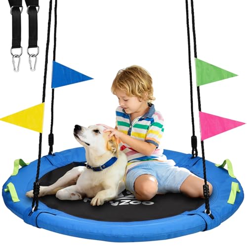 HeyZoo Tree Swing Saucer Flying Swing 40 Inch for Kids 900lbs Weight Capacity with Adjustable Hanging Straps for Backyard and Outdoor Playground Gifts for Kids Blue - Image 1