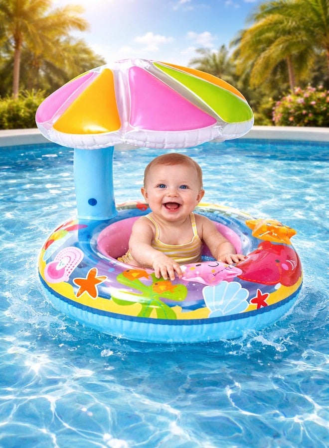Drofail عوامة حمام سباحة قابلة للنفخ للأطفال من دروفيل مع مظلة شمسية | حلقة سباحة للأطفال مع مسند للمقعد | عوامة تدريب سباحة للأطفال الصغار لحمامات السباحة والشواطئ | لعبة مائية صيفية للأطفال - Image 4
