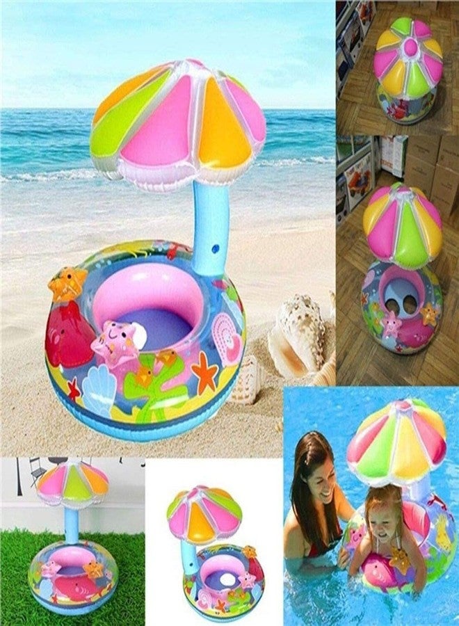 Drofail عوامة حمام سباحة قابلة للنفخ للأطفال من دروفيل مع مظلة شمسية | حلقة سباحة للأطفال مع مسند للمقعد | عوامة تدريب سباحة للأطفال الصغار لحمامات السباحة والشواطئ | لعبة مائية صيفية للأطفال - Image 5