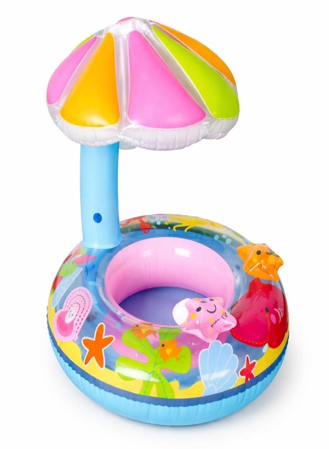 Drofail عوامة حمام سباحة قابلة للنفخ للأطفال من دروفيل مع مظلة شمسية | حلقة سباحة للأطفال مع مسند للمقعد | عوامة تدريب سباحة للأطفال الصغار لحمامات السباحة والشواطئ | لعبة مائية صيفية للأطفال - Image 1