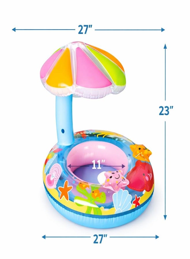 Drofail عوامة حمام سباحة قابلة للنفخ للأطفال من دروفيل مع مظلة شمسية | حلقة سباحة للأطفال مع مسند للمقعد | عوامة تدريب سباحة للأطفال الصغار لحمامات السباحة والشواطئ | لعبة مائية صيفية للأطفال - Image 3