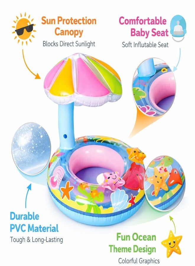 Drofail عوامة حمام سباحة قابلة للنفخ للأطفال من دروفيل مع مظلة شمسية | حلقة سباحة للأطفال مع مسند للمقعد | عوامة تدريب سباحة للأطفال الصغار لحمامات السباحة والشواطئ | لعبة مائية صيفية للأطفال - Image 2