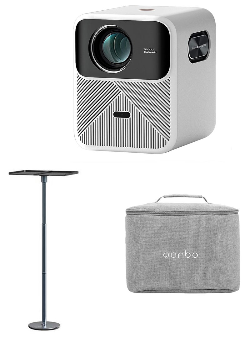 wanbo Mozart 1 Full HD Smart Projector Bundle | Native 1080P 4K HDR, 900 ANSI, HDMI ARC | Android TV 2G+32G, WiFi 6 & Bluetooth | Auto Focus, Keystone & Obstacle Avoidance, Dust Proof, 16W Speaker | Includes Wanbo Floor Stand (5KG Load) + Protective Projector Bag Case - Image 1