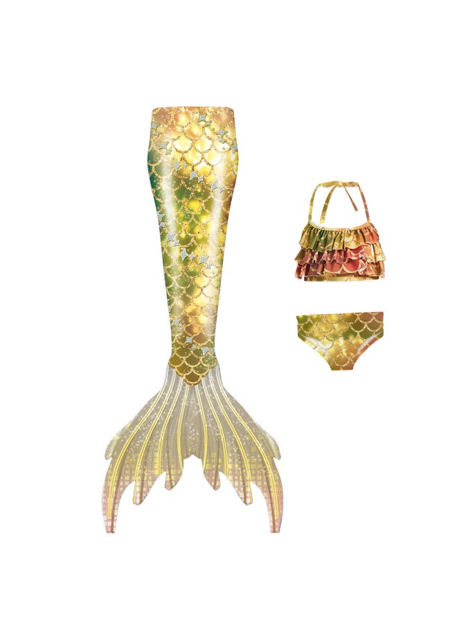 Loquat Children's Mermaid Swimsuit Girls Mermaid Swimsuit Mermaid Princess Suit Mermaid Tail Performance Suit-Color:E418 Three-piece Set- - Image 5